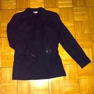 Helmut Lang linen blend blazer w/ leather collar